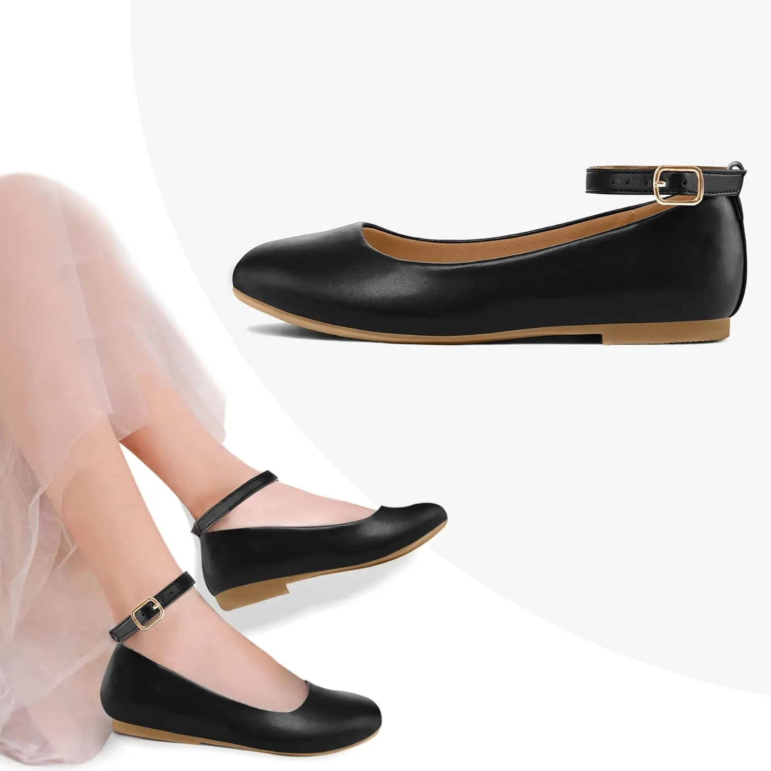 K KomForme Girl's Ballerina Flat Ankle Strap Dress Ballet Flat Shoes（Toddler/Little Kid/Big Kid）