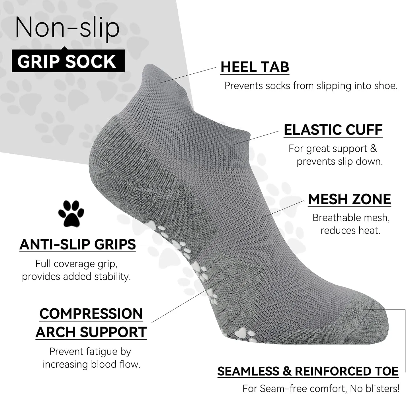 KitNSox 2 Pack Non Slip Grip Yoga Socks for Men Women, Non Skid Cushioned Hospital Maternity Ballet Pilates Floor Dance Socks