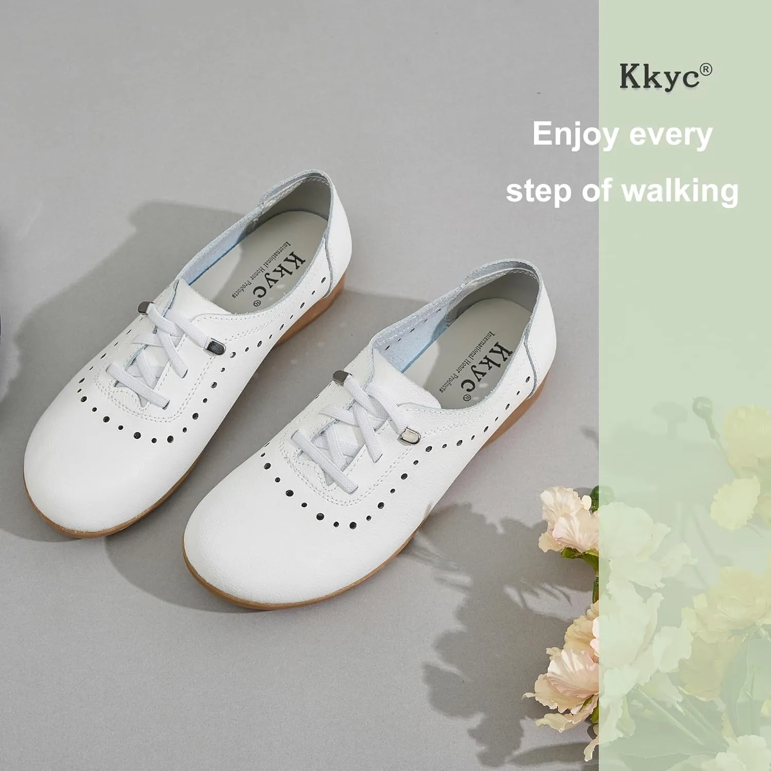 Kkyc Women's Shoes Comfy Fashion Loafers Slip on Leather Sneakers Cute Nurse Work Flats Lightweight Casual Walking Shoes