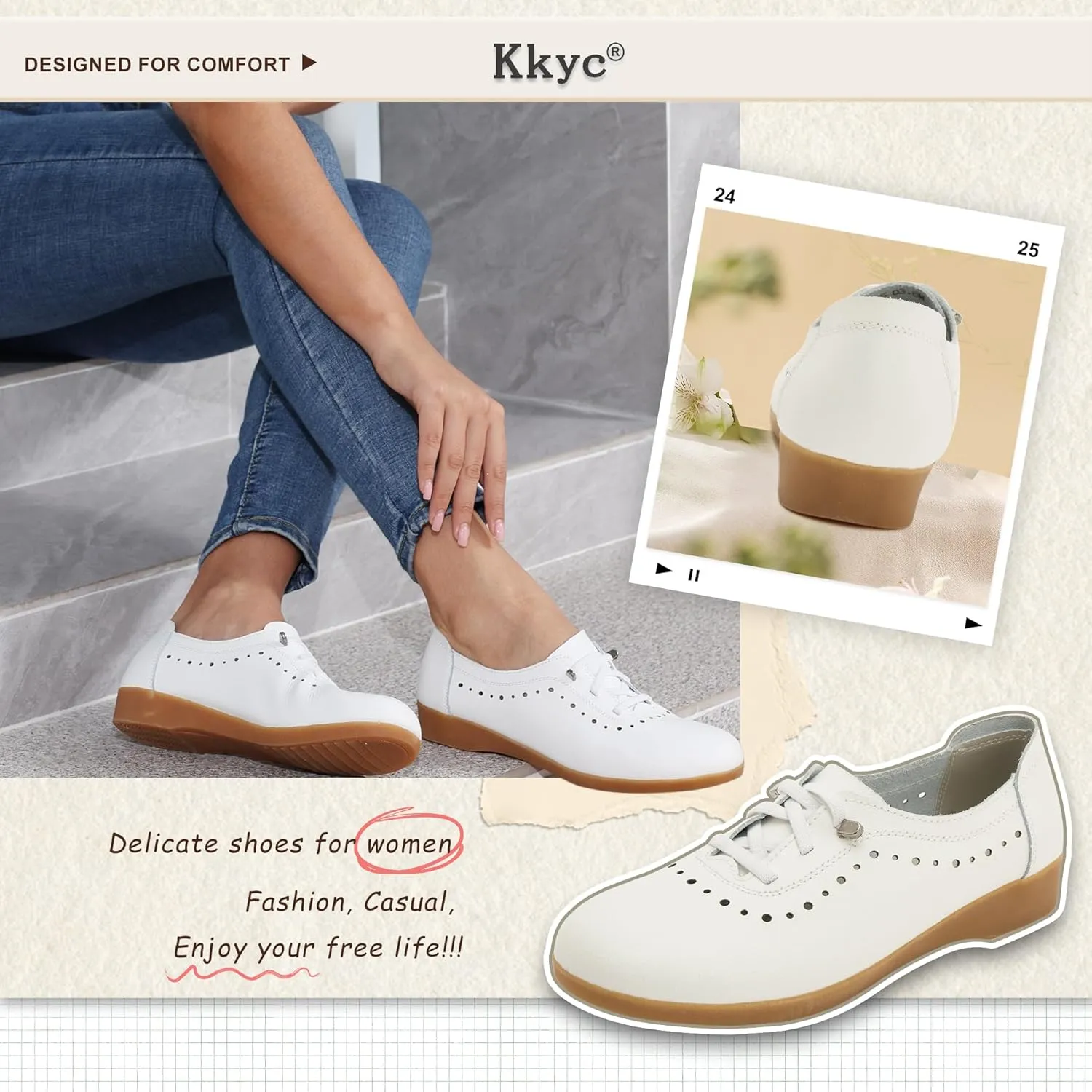 Kkyc Women's Shoes Comfy Fashion Loafers Slip on Leather Sneakers Cute Nurse Work Flats Lightweight Casual Walking Shoes