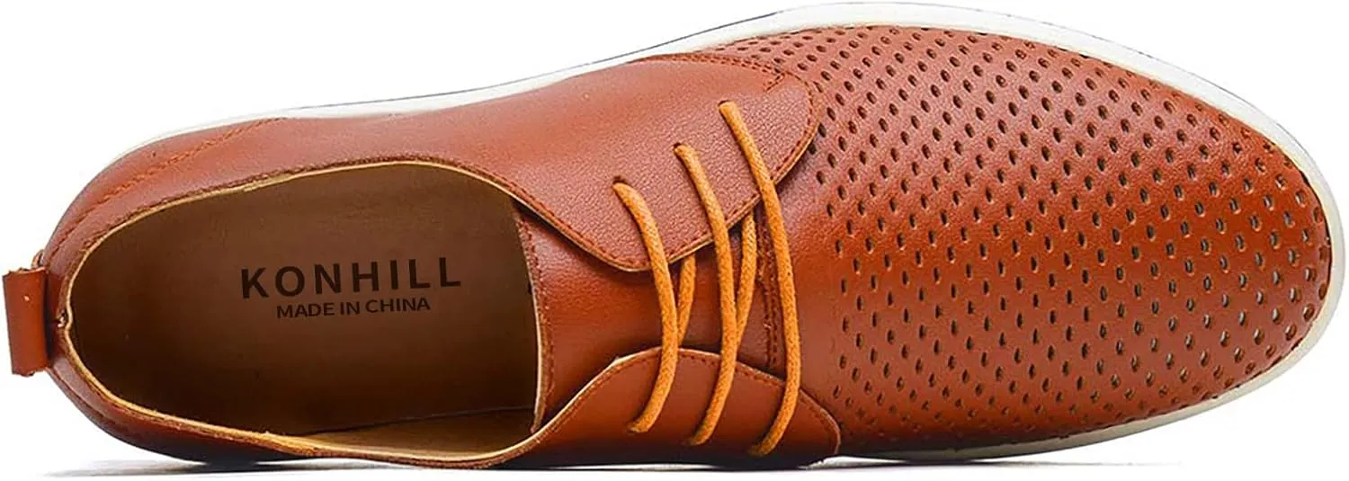 konhill Men's Casual Oxford Shoes - Breathable Dress Shoes Loafers Lace-up Flat Sneakers