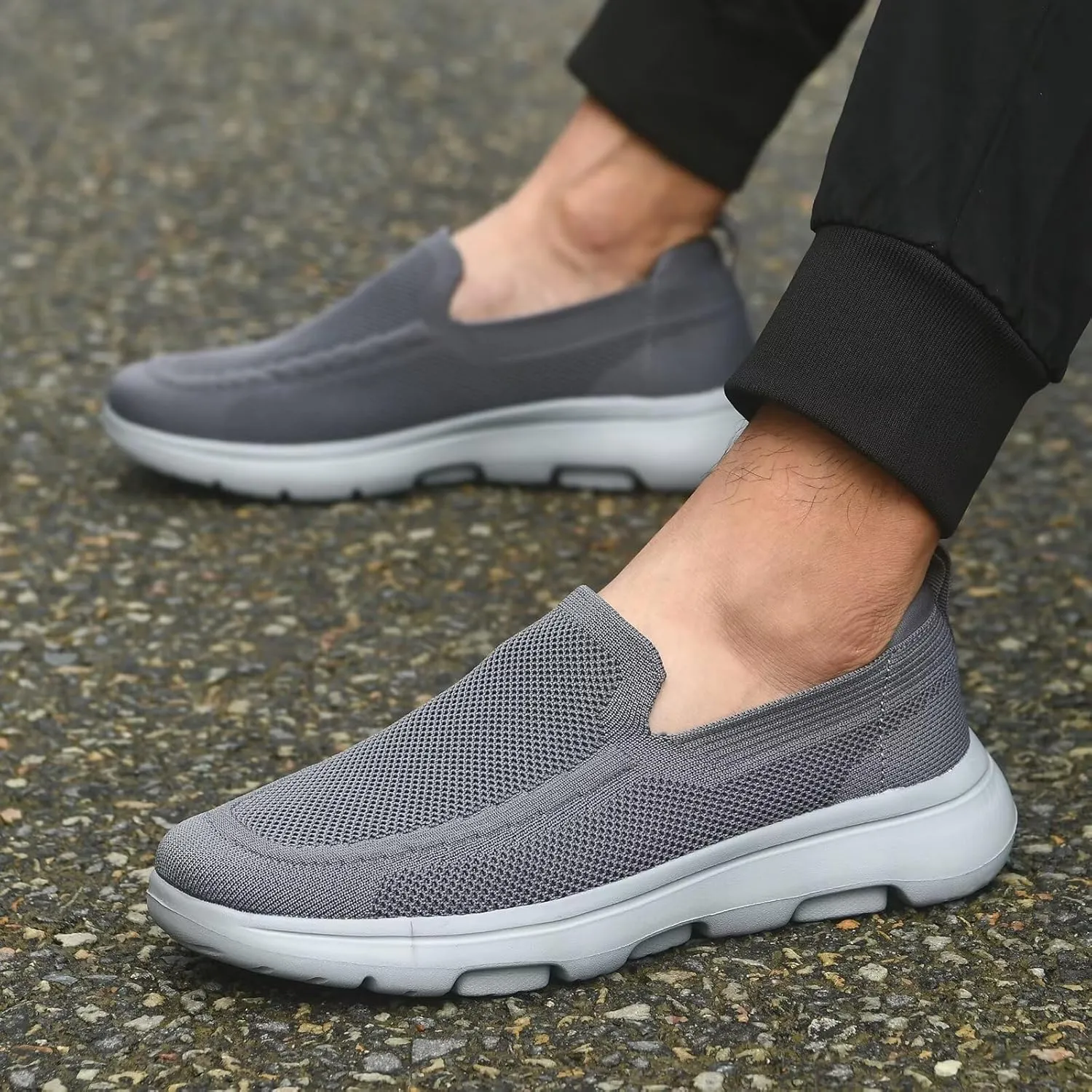 konhill Men's Walking Shoes Slip on Loafers- Mesh Casual Tennis Sneaker Breathable Shoes