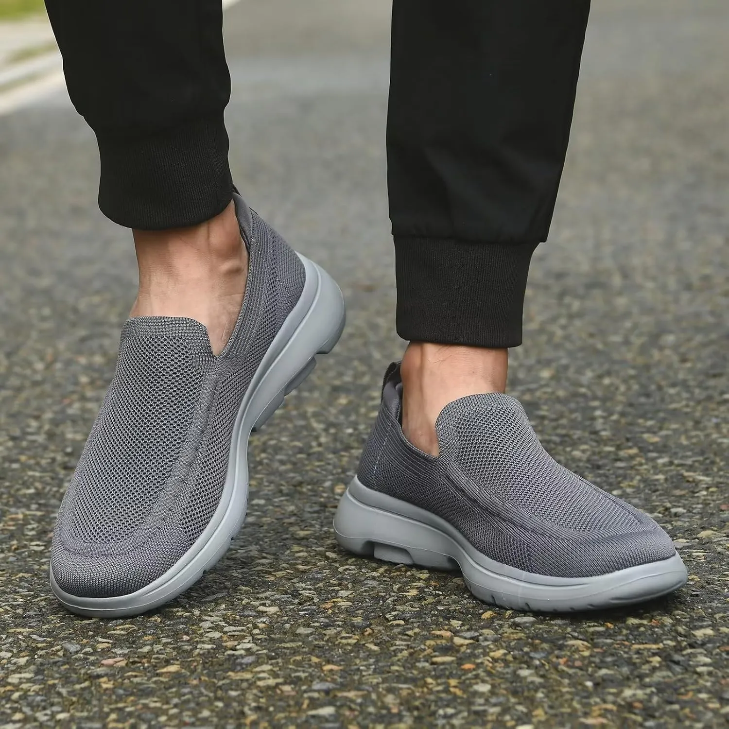 konhill Men's Walking Shoes Slip on Loafers- Mesh Casual Tennis Sneaker Breathable Shoes
