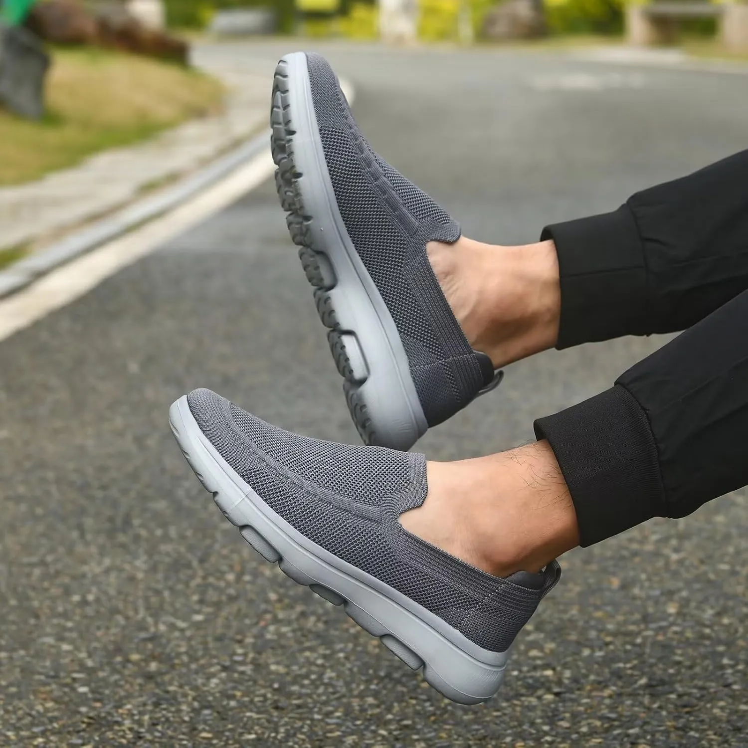 konhill Men's Walking Shoes Slip on Loafers- Mesh Casual Tennis Sneaker Breathable Shoes