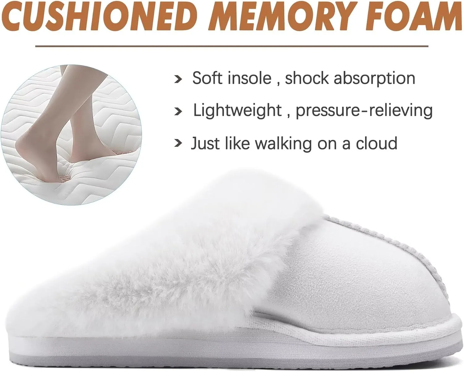 KuaiLu Womens Fluff Dual Memory Foam Slippers Ladies Cozy Arch Support Warm Scuff Slippers Slip on Comfy Winter House Shoes with Non-Slip Indoor Outdoor Hard Sole