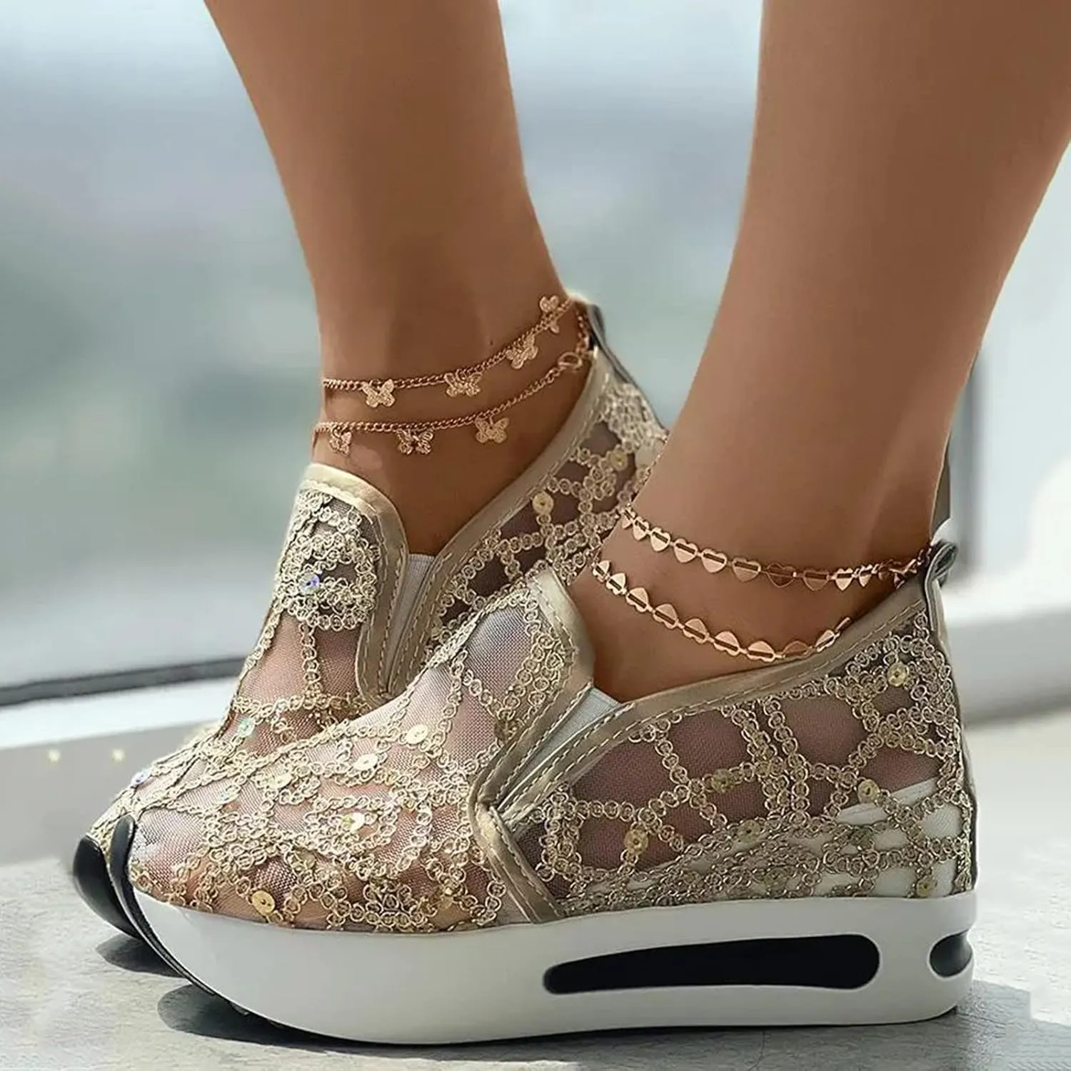 Ladies Fashion Breathable Knitted Mesh Pointed Flat Bottomed Casual Single Shoes Sandals with Heel Women
