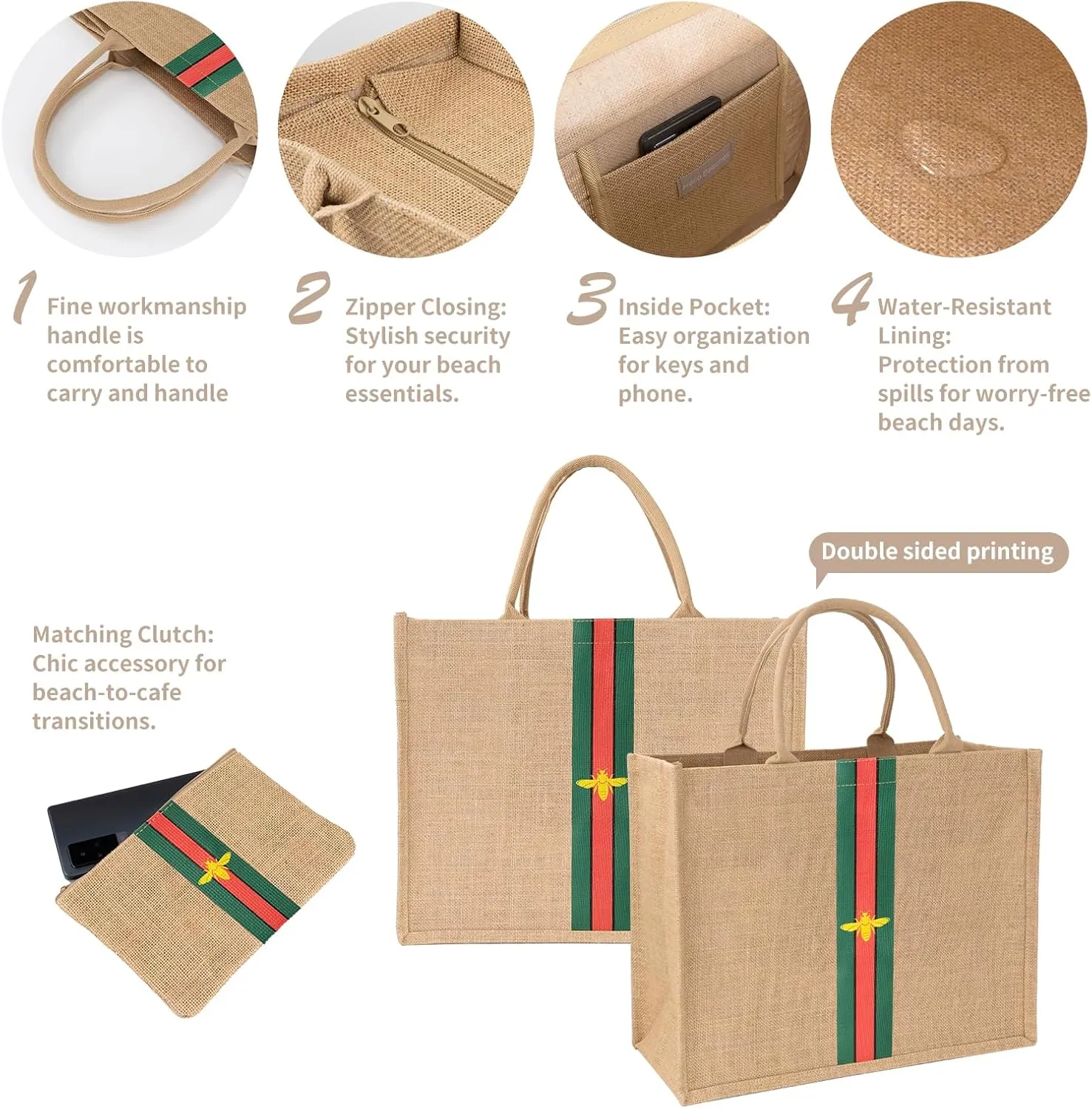 Large Beach Bag Jute Woven Tote
