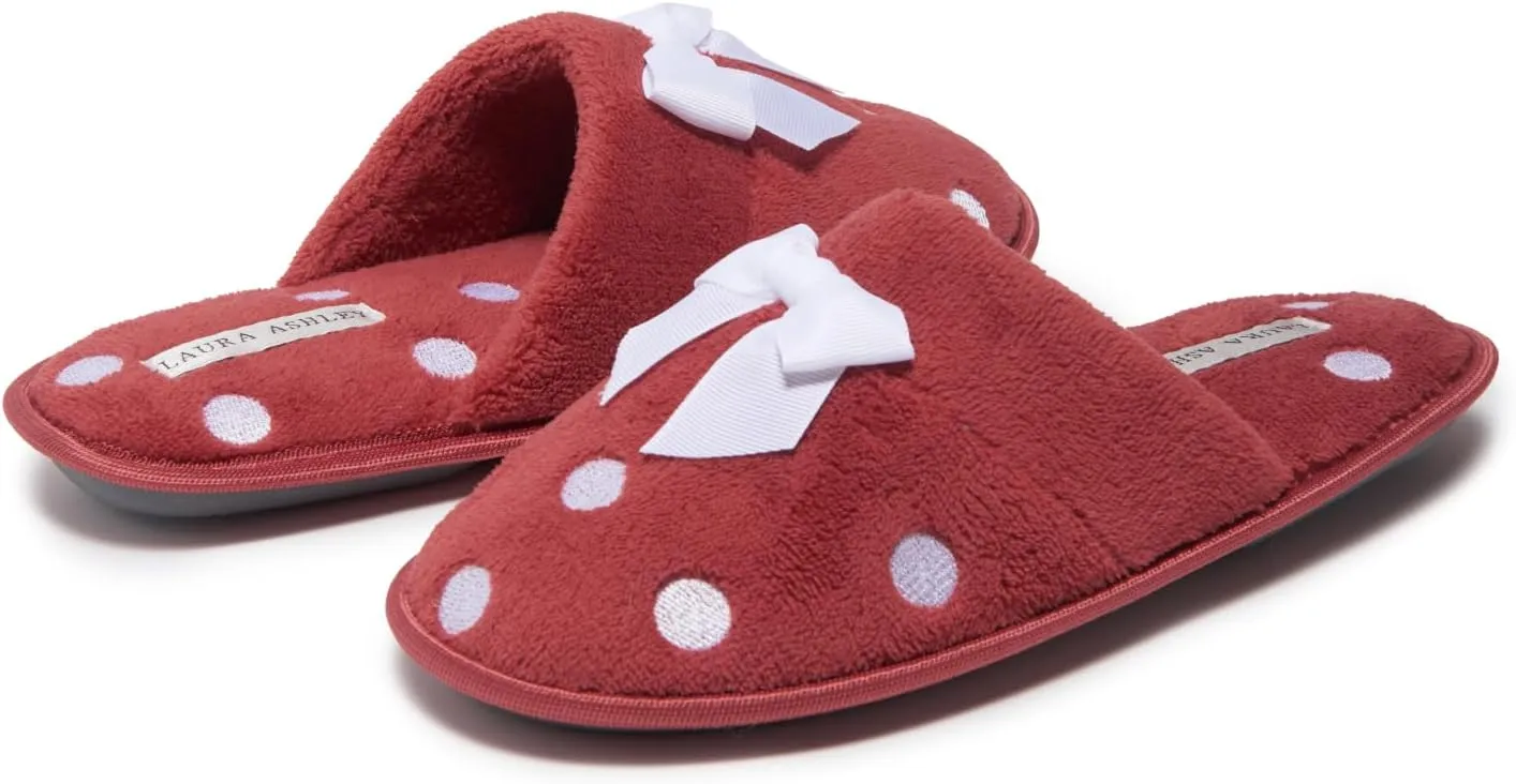 Laura Ashley Ladies Embroidered Soft Terry Scuff Slipper