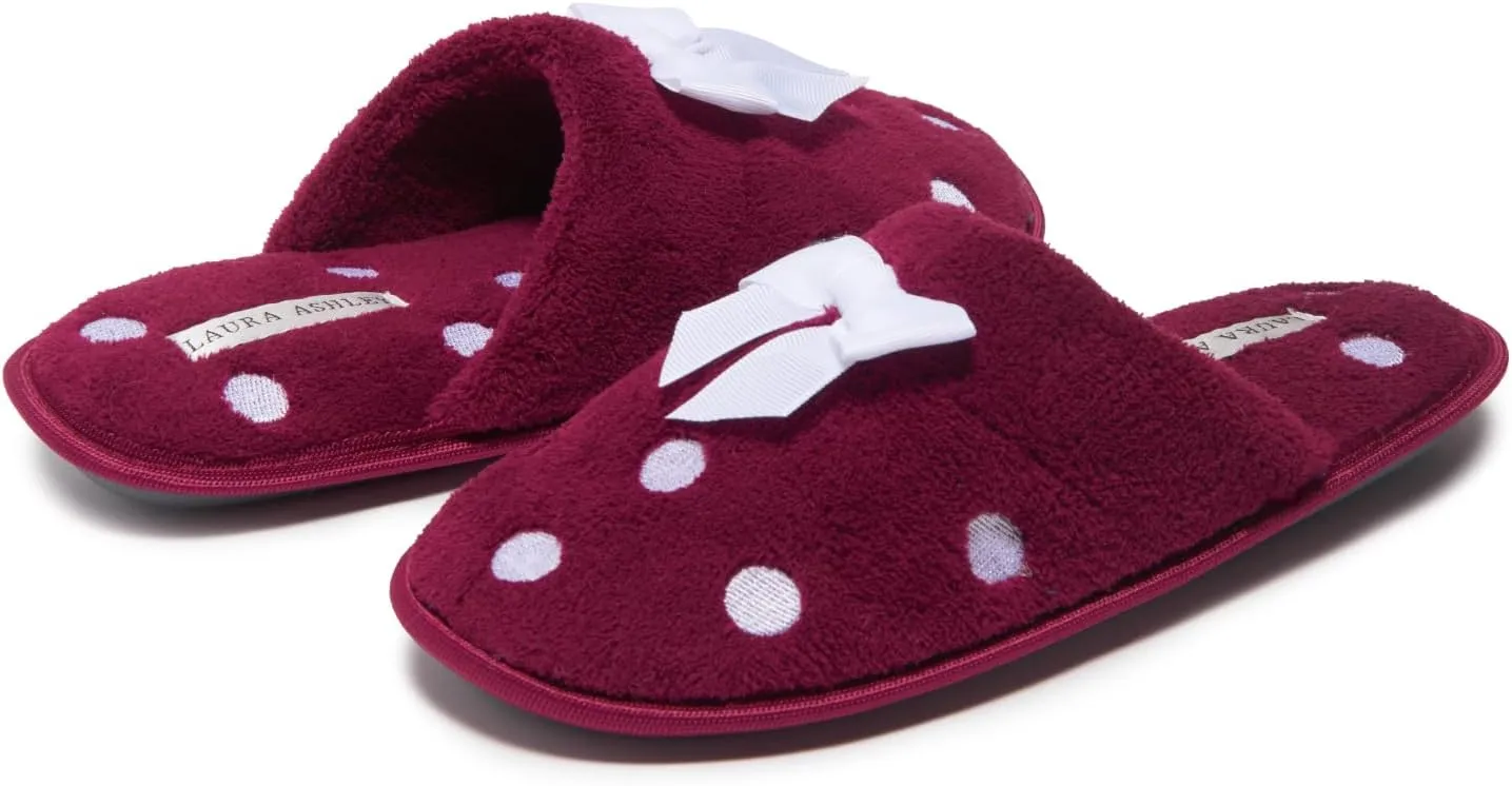 Laura Ashley Ladies Embroidered Soft Terry Scuff Slipper
