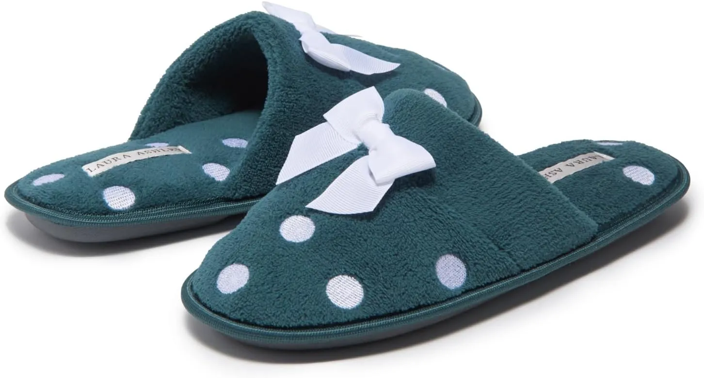 Laura Ashley Ladies Embroidered Soft Terry Scuff Slipper