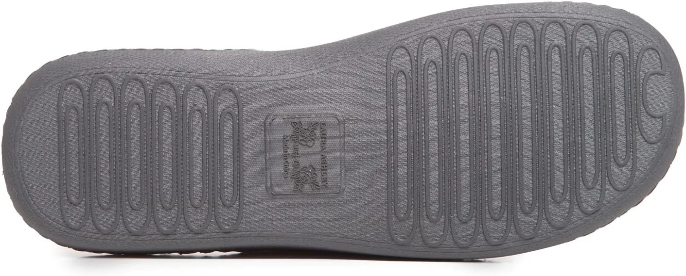 Laura Ashley Rugged Spa Slipper with Bow, Cozy Memory Foam Hard Bottom Slippers for Women, Soft Warm House Shoes