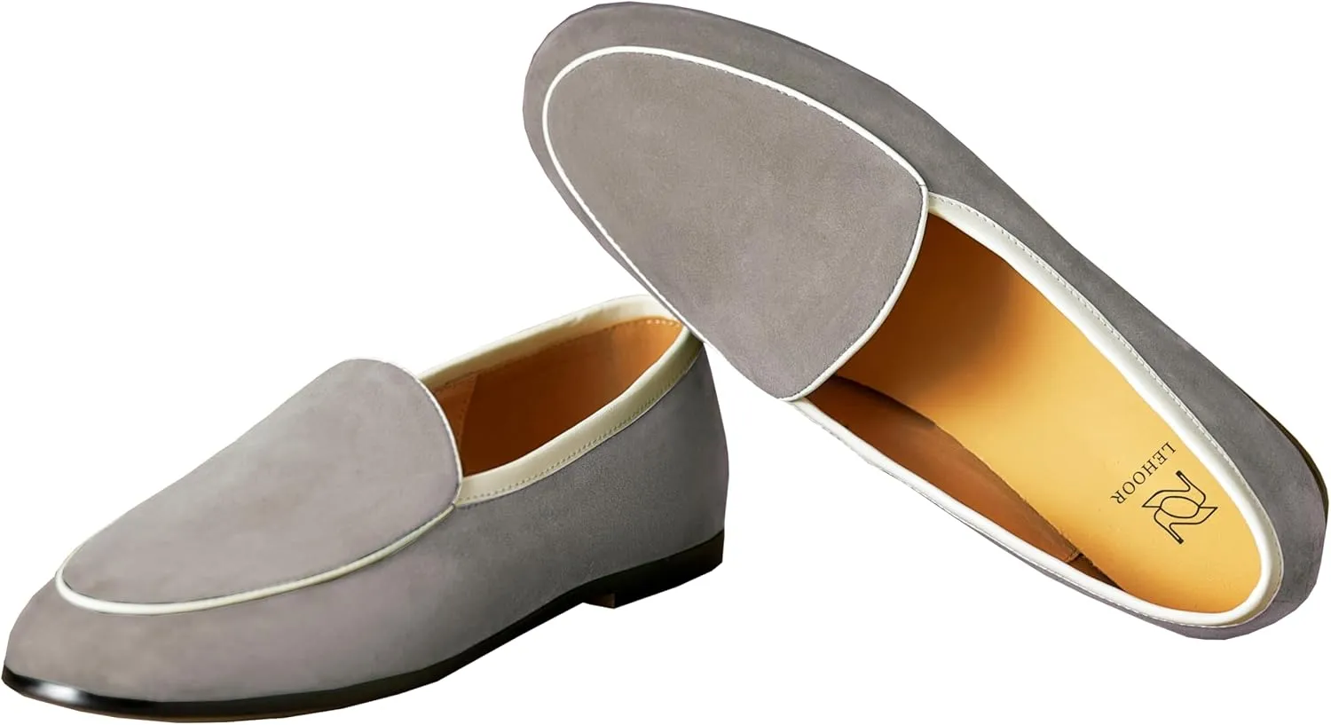 LEHOOR Women Comfy Flat Suede Loafers Round Closed Toe Slip On Penny Loafer Comfortable Ballet Flats Two-Toned Office Work Flat Shoes Ladies Ballerina Flats Classic Daily Driver Club Spring 4-11 M US