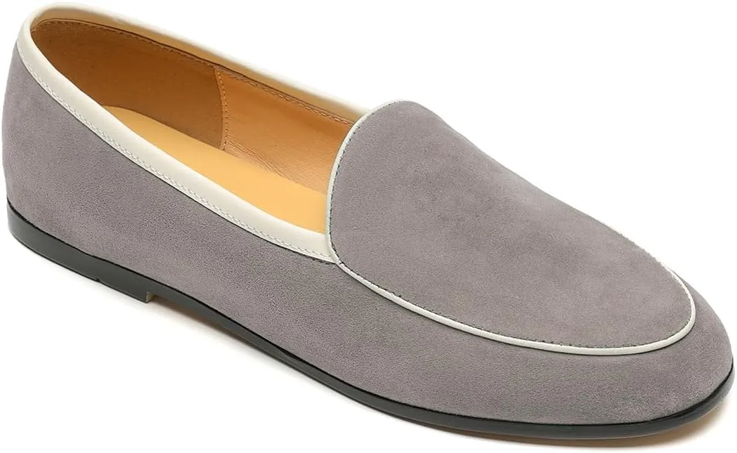LEHOOR Women Comfy Flat Suede Loafers Round Closed Toe Slip On Penny Loafer Comfortable Ballet Flats Two-Toned Office Work Flat Shoes Ladies Ballerina Flats Classic Daily Driver Club Spring 4-11 M US