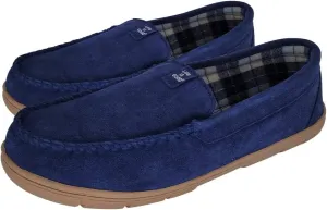 Life is Good Men's Plain Toe Moccasin House Shoes, 302792M - Suede Close Back Indoor/Outdoor Slip-Ons - Comfy & Durable Loafers with Cushioned Footbed & TPR Outsoles