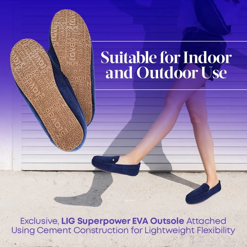 Life is Good Women's Slippers, 302795W - Suede Close Back Indoor/Outdoor Venetian Moccasin Slip-Ons Slipper with Faux Fur or Plaid Lining Cushioned Footbed & EVA Outsoles