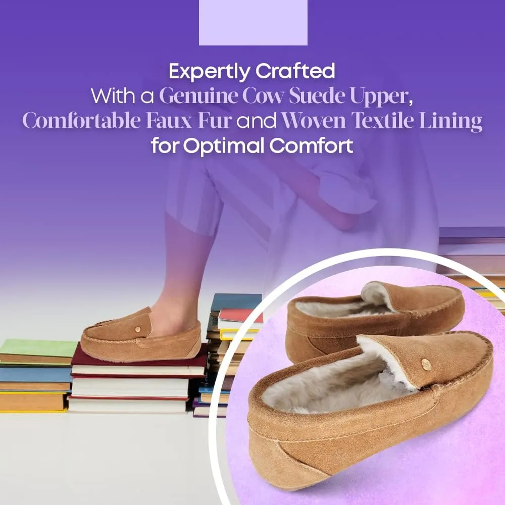Life is Good Women's Slippers, 302795W - Suede Close Back Indoor/Outdoor Venetian Moccasin Slip-Ons Slipper with Faux Fur or Plaid Lining Cushioned Footbed & EVA Outsoles