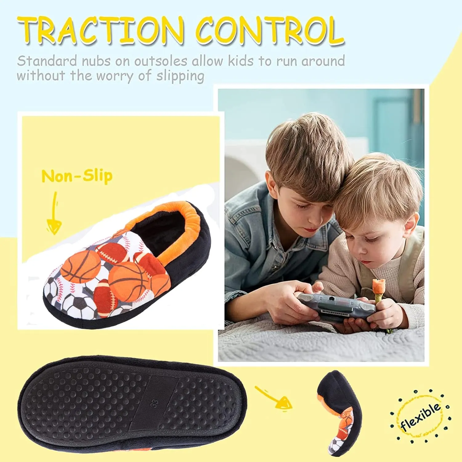 Little Kids Big Boys House Slippers, Kids Warm Slip On Home Slippers with Soft Memory Foam Cute Winter Nonslip Indoor Shark Dinosaur Soccer Dog Slippers