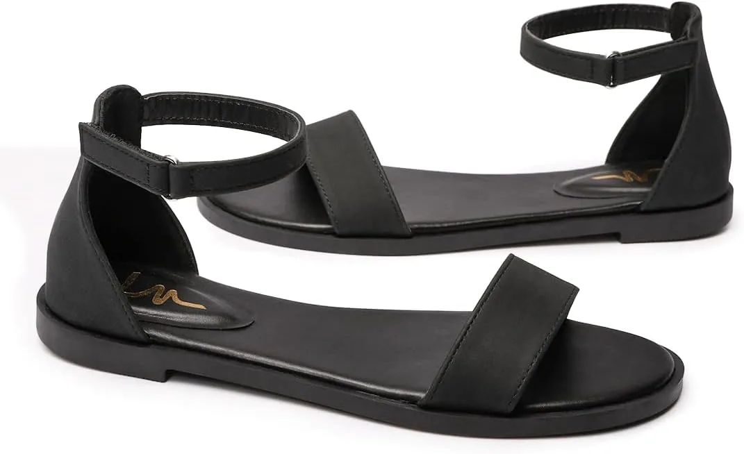 LM Women's Flat Sandals Open Toe One Band Ankle Strap Sandals Casual Summer Flat Sandals