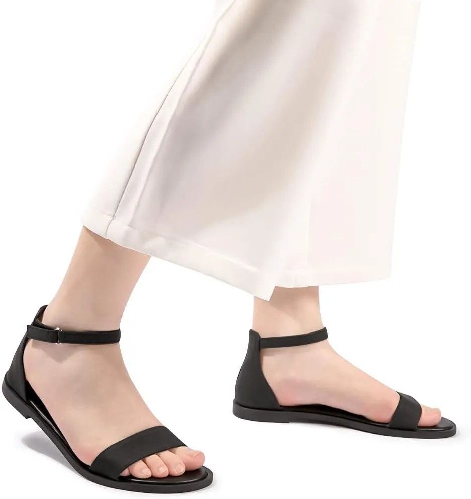 LM Women's Flat Sandals Open Toe One Band Ankle Strap Sandals Casual Summer Flat Sandals