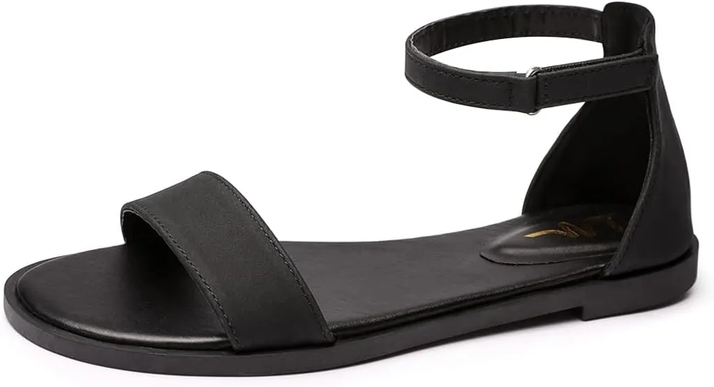 LM Women's Flat Sandals Open Toe One Band Ankle Strap Sandals Casual Summer Flat Sandals
