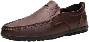 Loafers for Men Cowhide Stitching Details Round Toe Breathable Flat Heel Anti-Slip Slip Resistant Fashion Walking Slip-ons