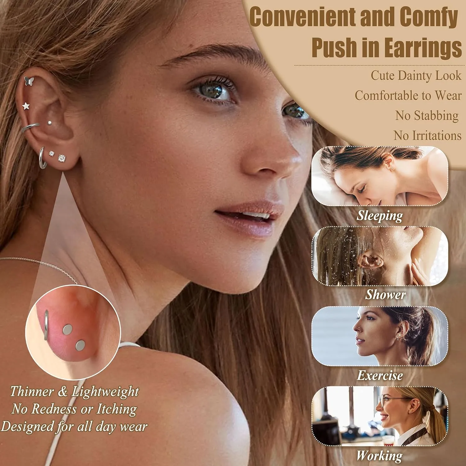 LOYALLOOK Threadless Flat Back Earrings 316L Surgical Steel Gold Cartilage Earrings for Women Men Hypoallergenic Small Hoop CZ Push in Flatback Stud Earrings 20G 18G Flat Back Nose Stud Tragus Helix Conch Piercing Jewelry