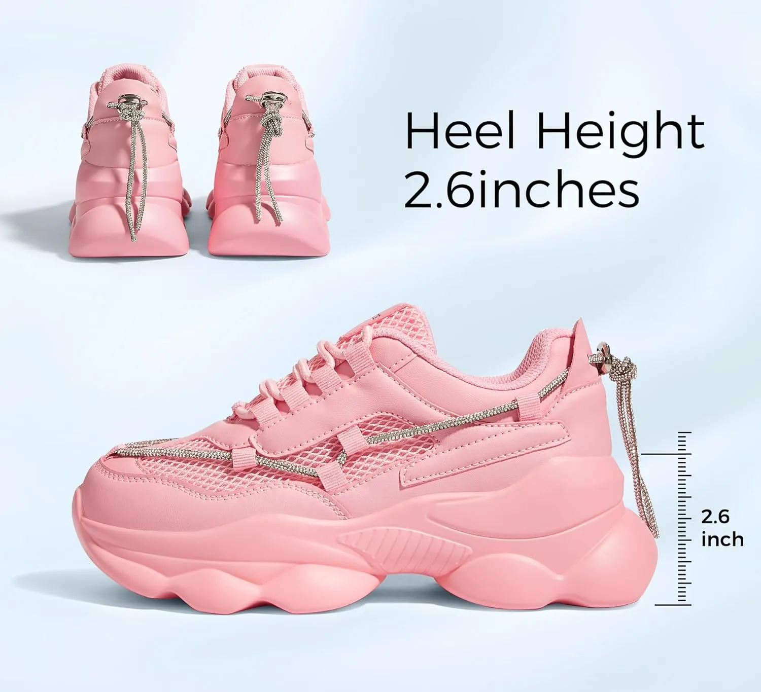 LUCKY STEP Women's 90s Chunky Sneakers Sparkly Bling Rhinestone Rope Platform Casual Thick Dad Rave Walking Shoes
