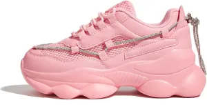 LUCKY STEP Women's 90s Chunky Sneakers Sparkly Bling Rhinestone Rope Platform Casual Thick Dad Rave Walking Shoes