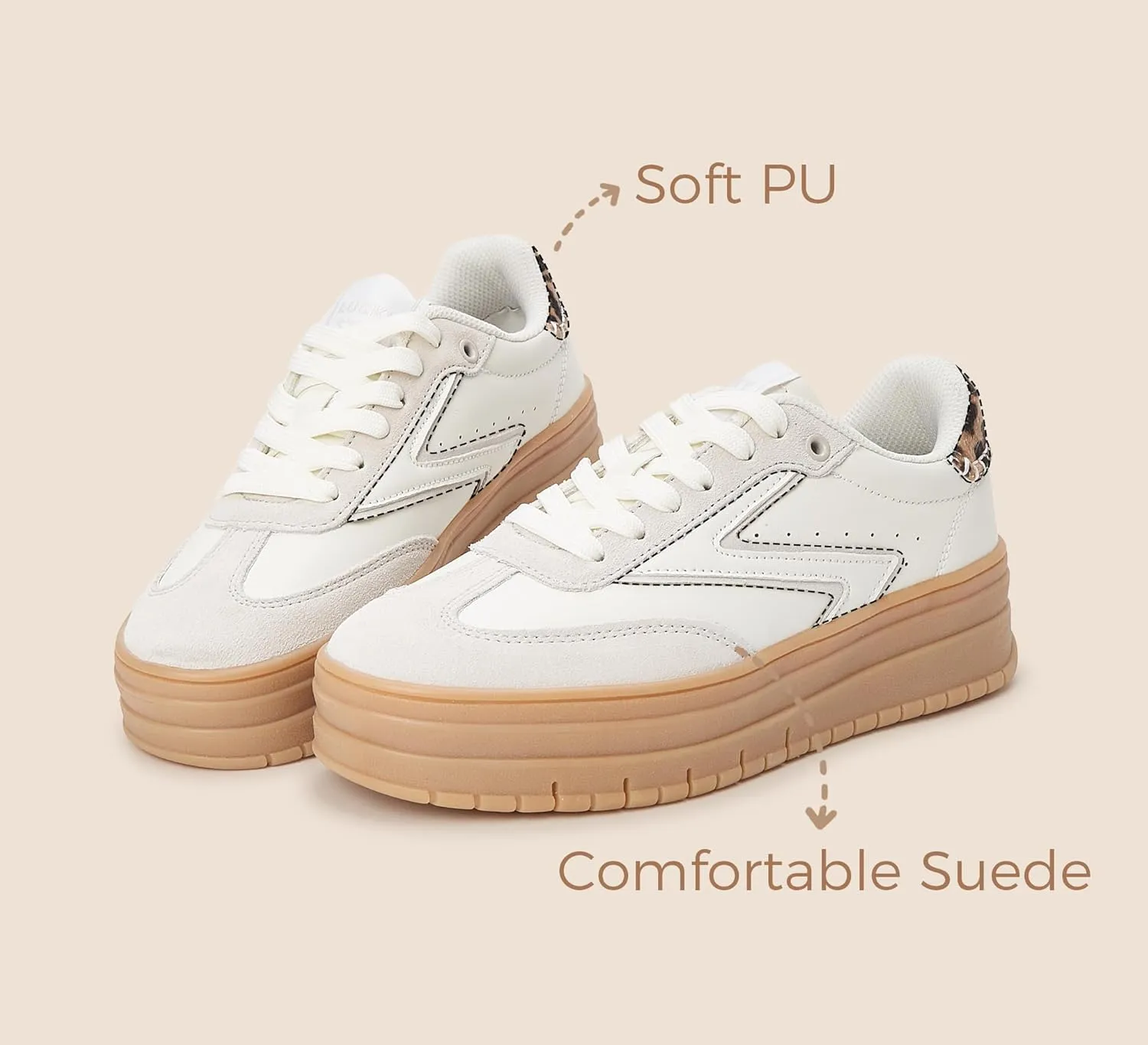 LUCKY STEP Women's Platform Sneakers Gum Sole Suede Casual Classic Retro Rubber Thick Sole Trendy Fashion Tennis Walking Shoes