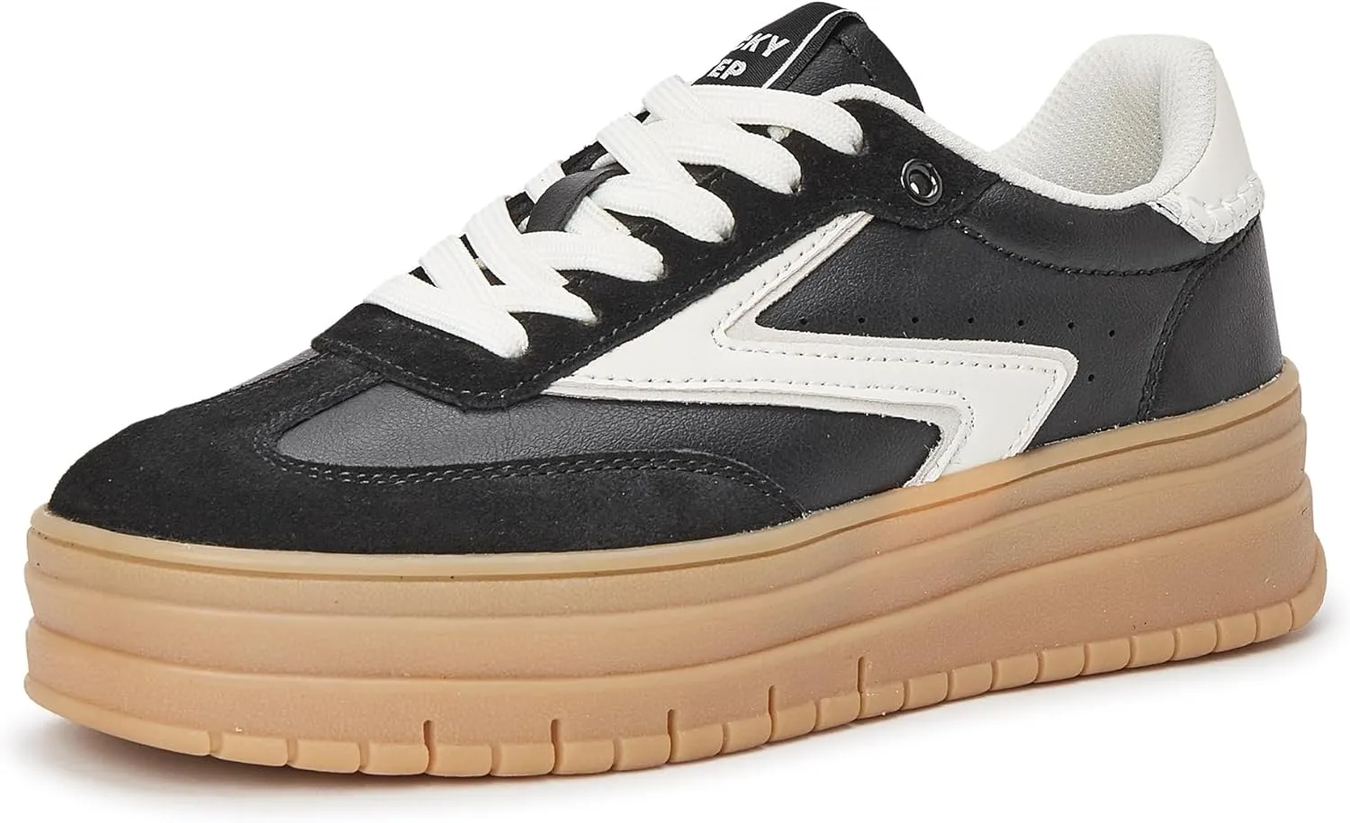 LUCKY STEP Women's Platform Sneakers Gum Sole Suede Casual Classic Retro Rubber Thick Sole Trendy Fashion Tennis Walking Shoes