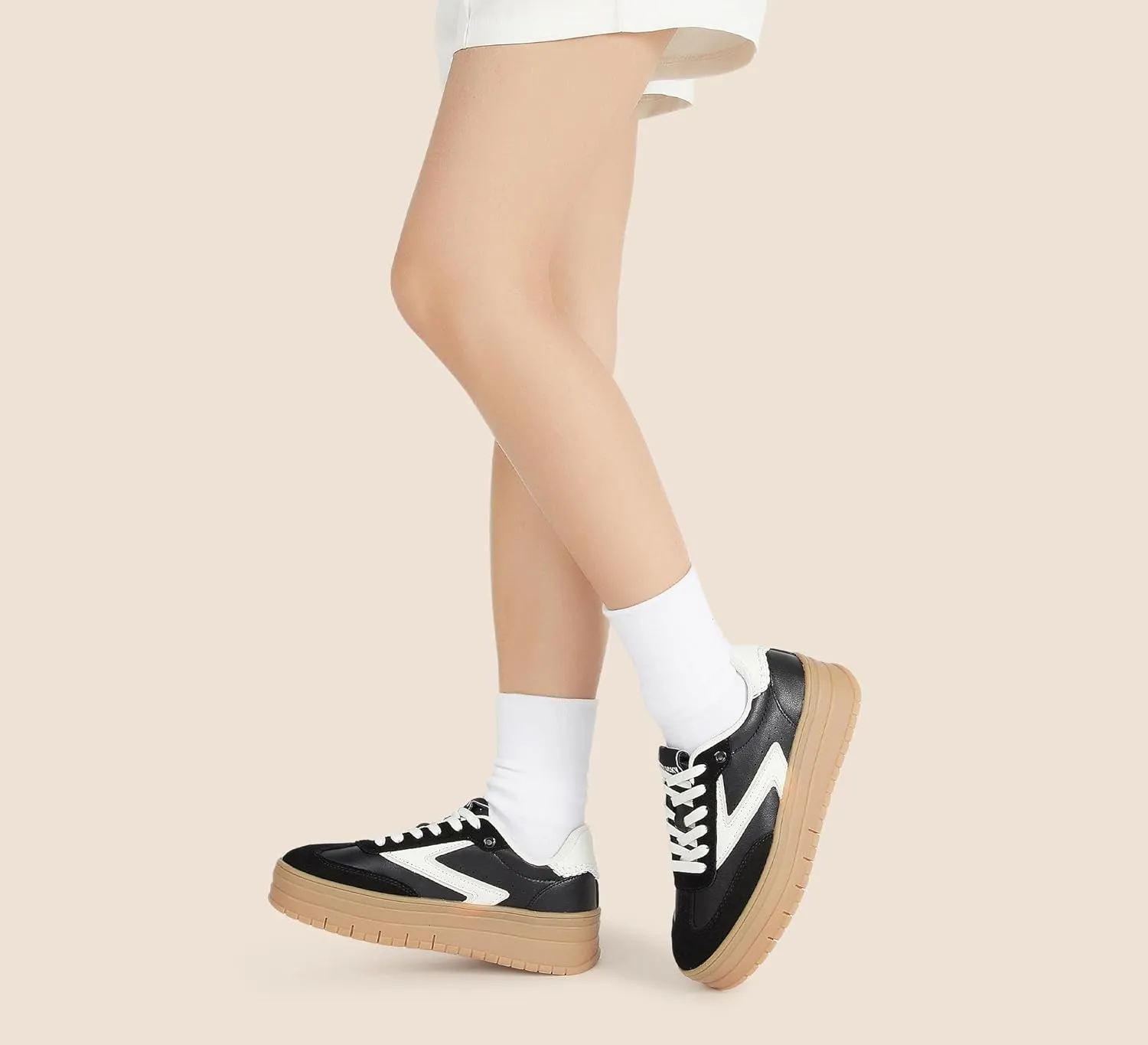 LUCKY STEP Women's Platform Sneakers Gum Sole Suede Casual Classic Retro Rubber Thick Sole Trendy Fashion Tennis Walking Shoes