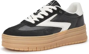 LUCKY STEP Women's Platform Sneakers Gum Sole Suede Casual Classic Retro Rubber Thick Sole Trendy Fashion Tennis Walking Shoes