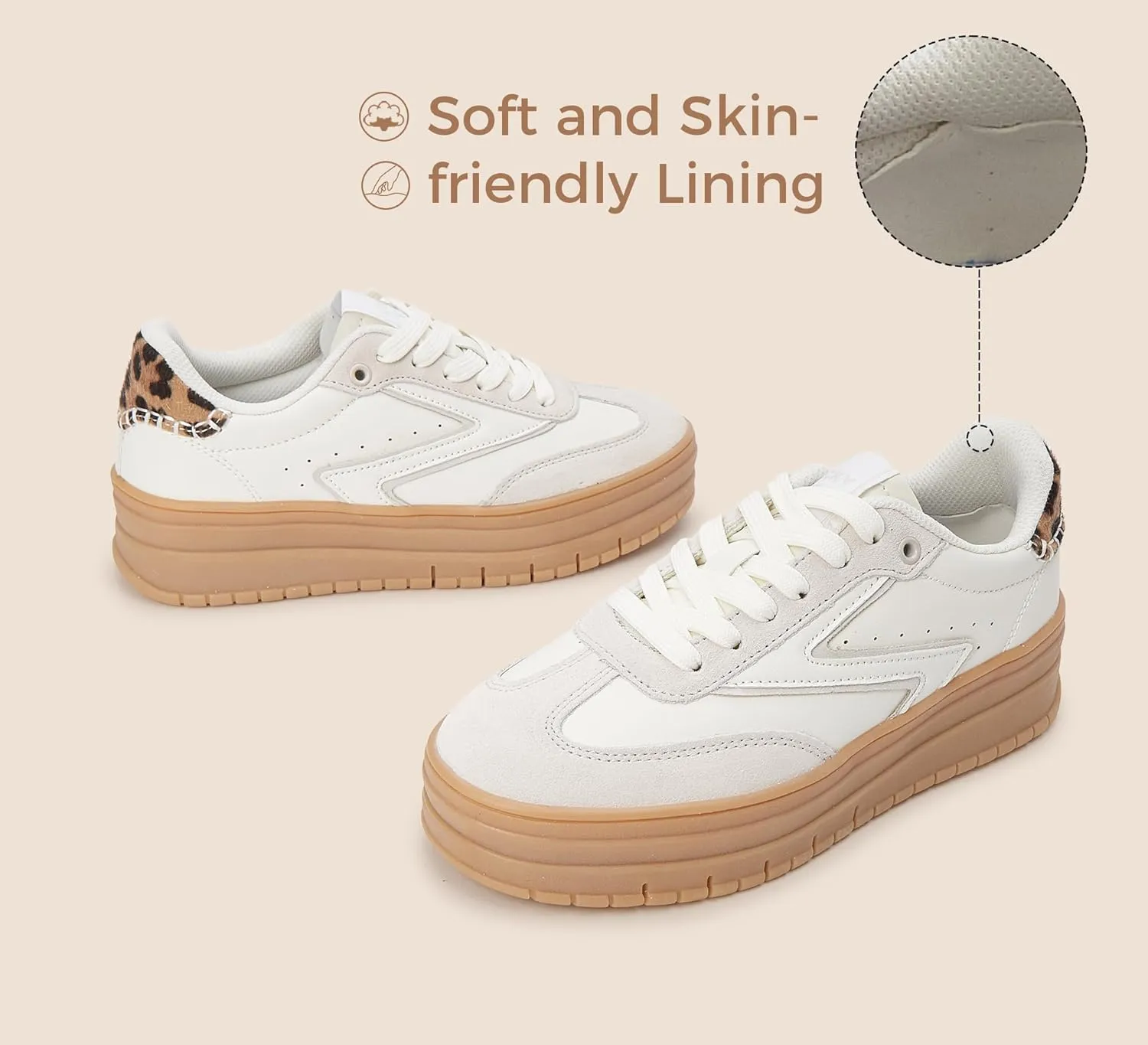 LUCKY STEP Women's Platform Sneakers Gum Sole Suede Casual Classic Retro Rubber Thick Sole Trendy Fashion Tennis Walking Shoes