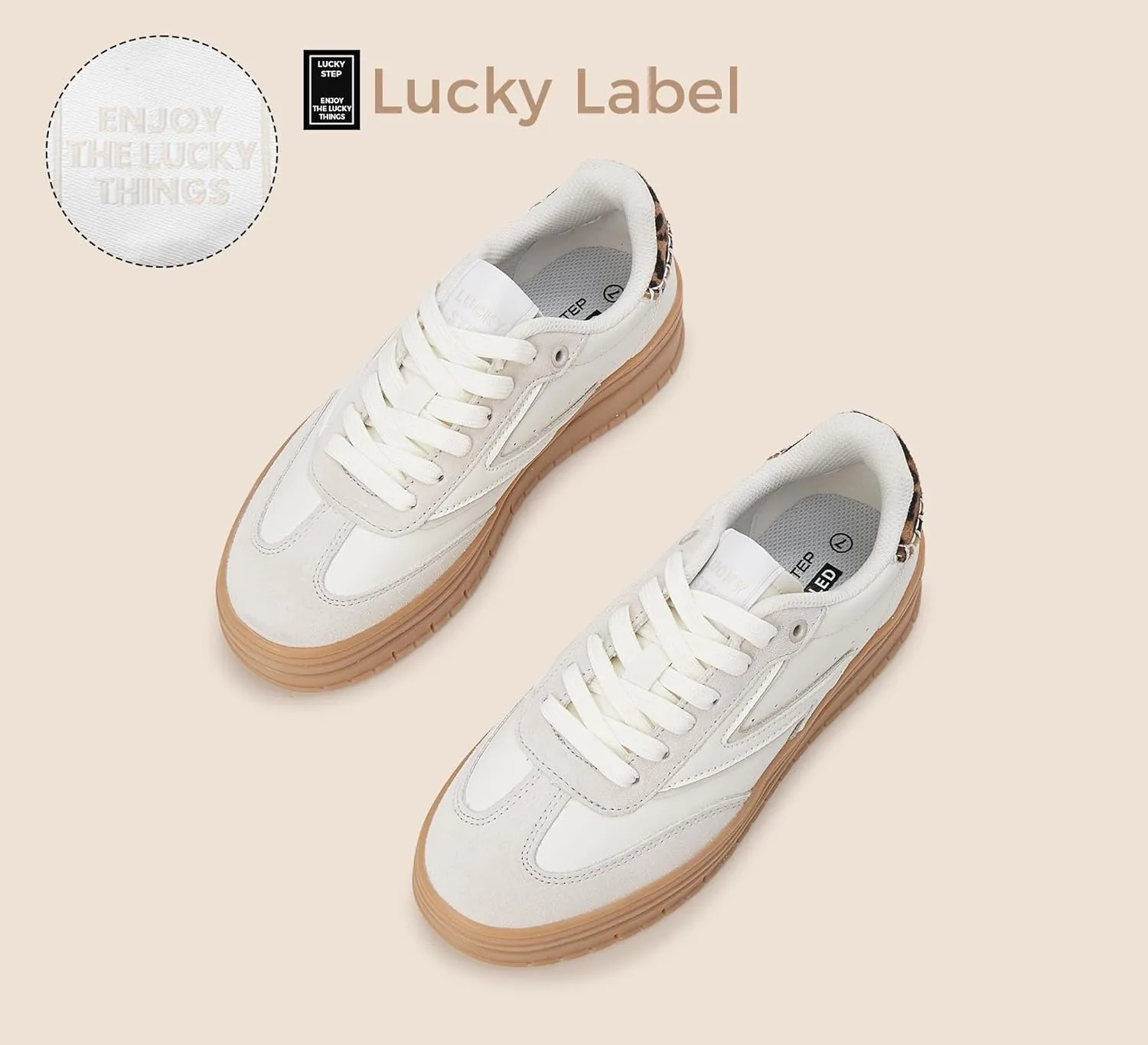 LUCKY STEP Women's Platform Sneakers Gum Sole Suede Casual Classic Retro Rubber Thick Sole Trendy Fashion Tennis Walking Shoes