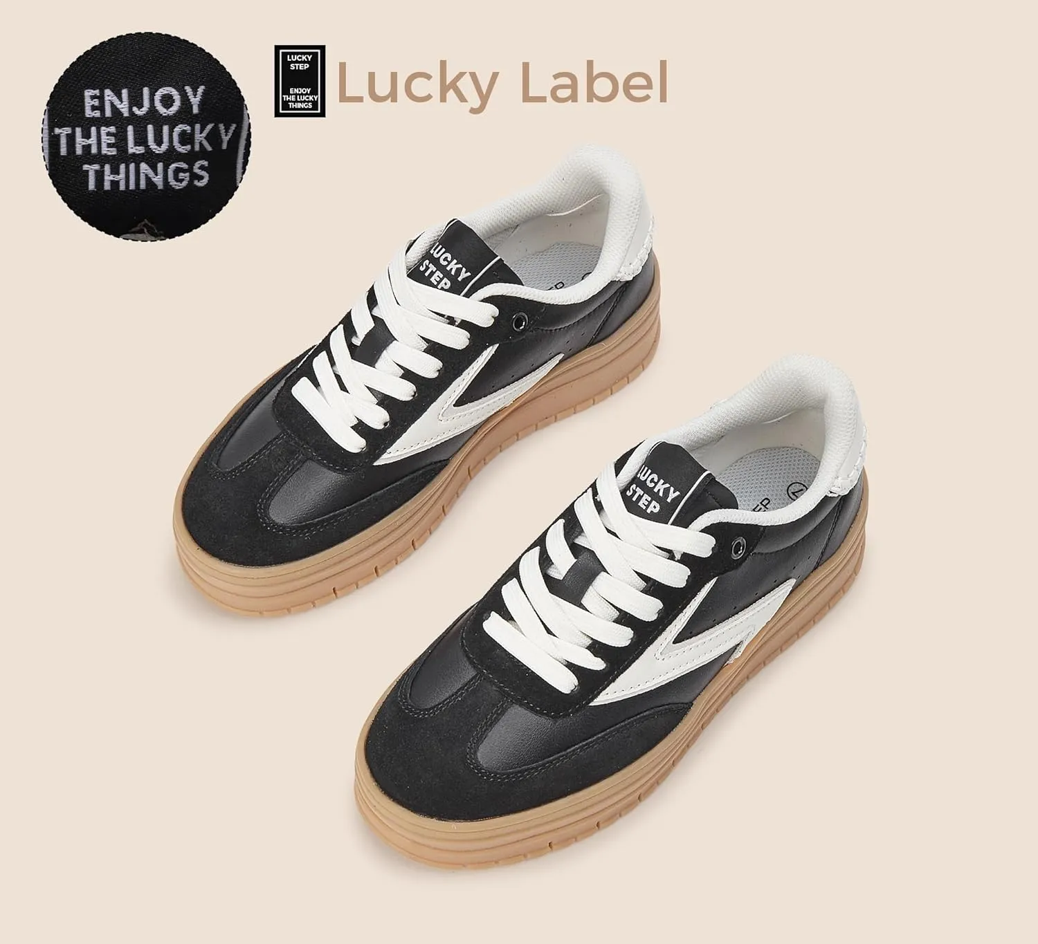 LUCKY STEP Women's Platform Sneakers Gum Sole Suede Casual Classic Retro Rubber Thick Sole Trendy Fashion Tennis Walking Shoes