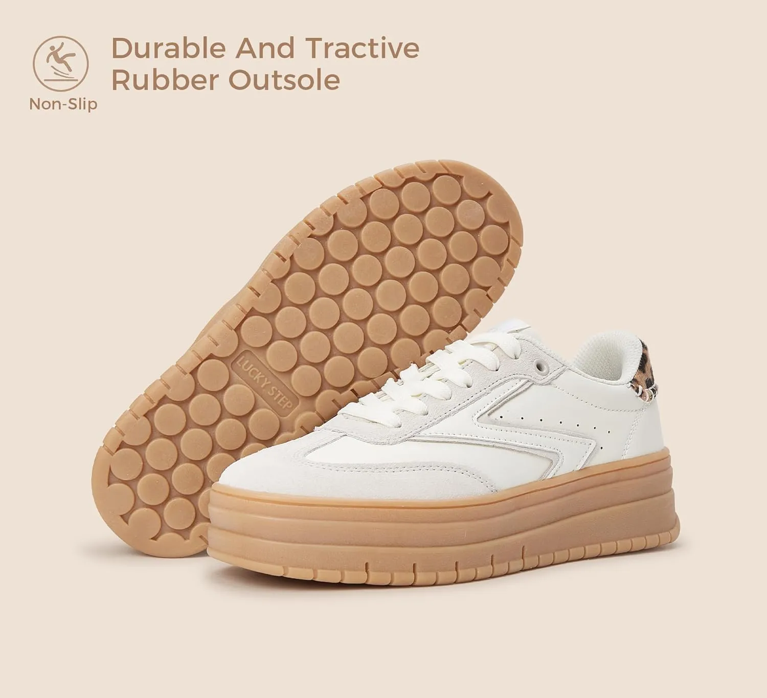 LUCKY STEP Women's Platform Sneakers Gum Sole Suede Casual Classic Retro Rubber Thick Sole Trendy Fashion Tennis Walking Shoes