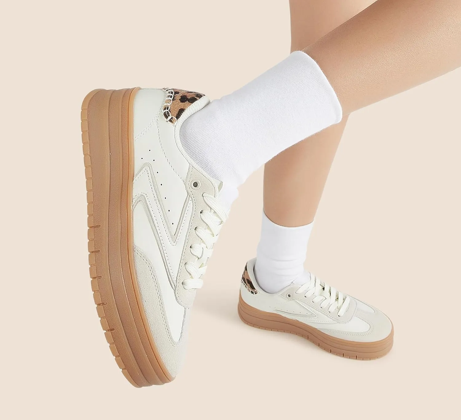 LUCKY STEP Women's Platform Sneakers Gum Sole Suede Casual Classic Retro Rubber Thick Sole Trendy Fashion Tennis Walking Shoes