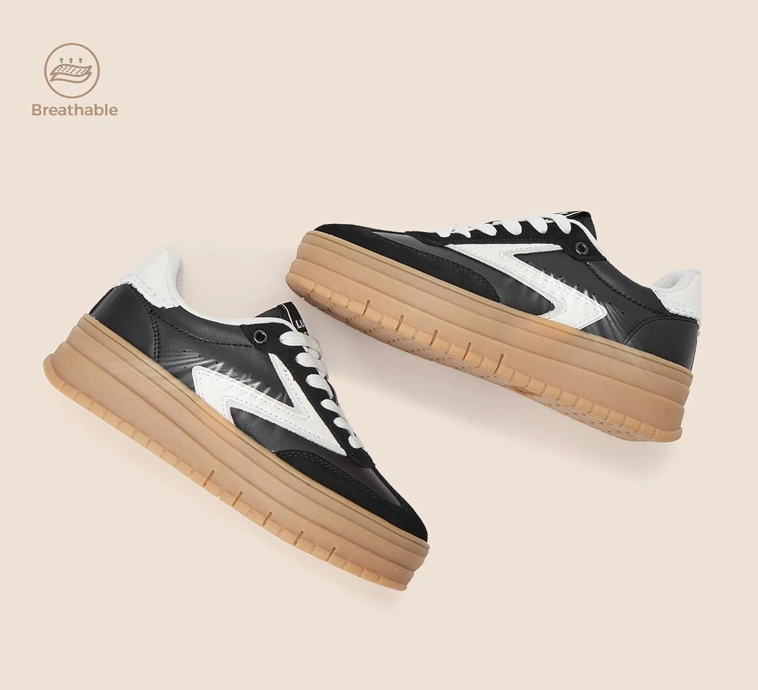 LUCKY STEP Women's Platform Sneakers Gum Sole Suede Casual Classic Retro Rubber Thick Sole Trendy Fashion Tennis Walking Shoes