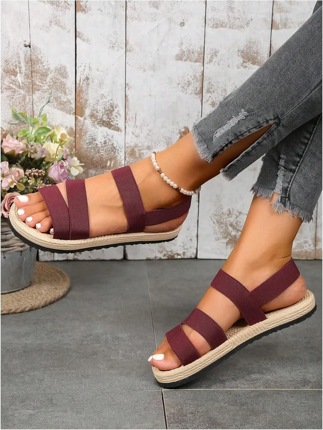 MakeMeChic Women's Ankle Strap Flat Sandals Open Toes Strappy Comfy Walking Shoes