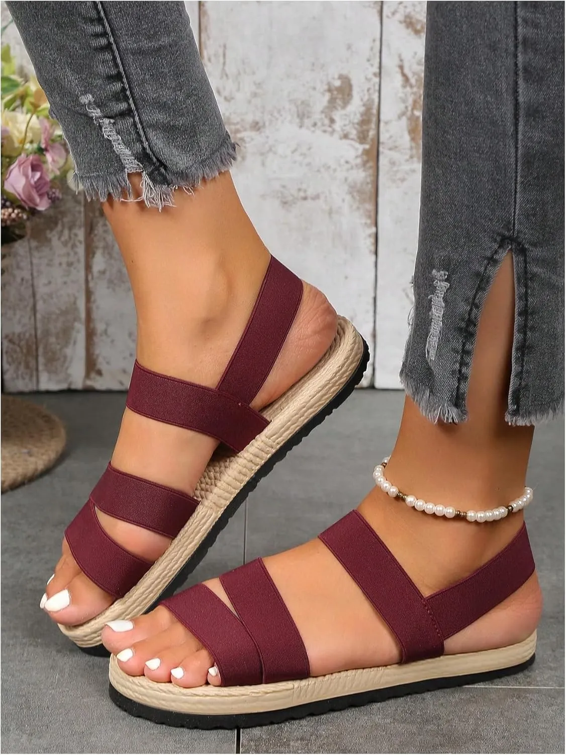 MakeMeChic Women's Ankle Strap Flat Sandals Open Toes Strappy Comfy Walking Shoes