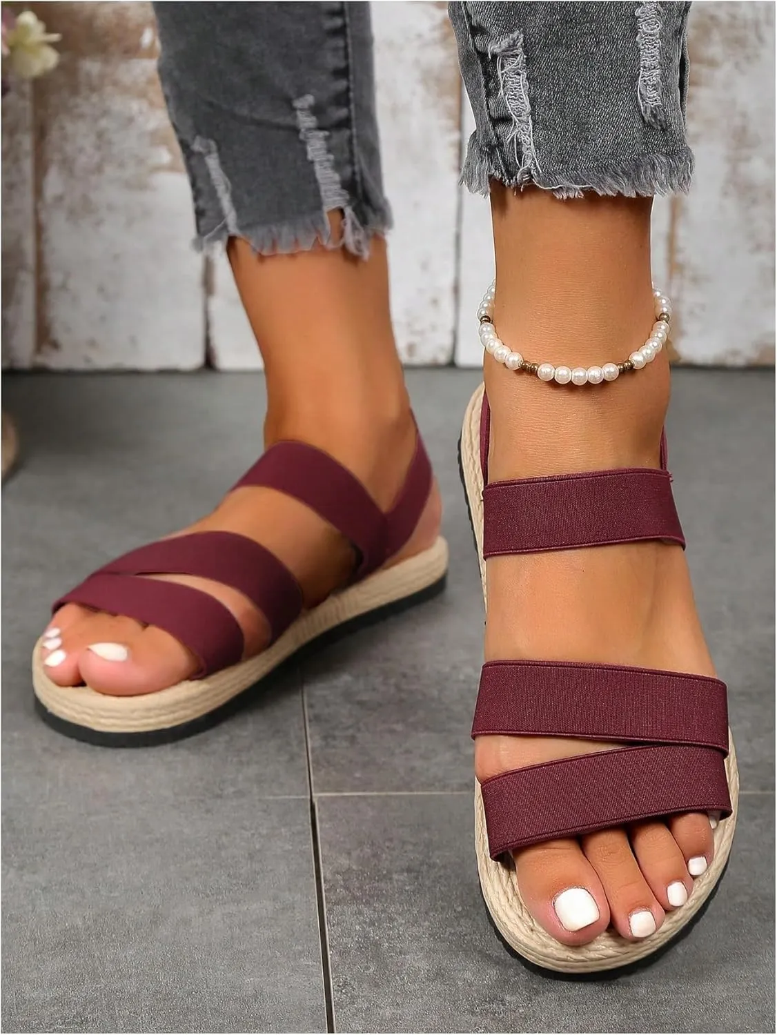 MakeMeChic Women's Ankle Strap Flat Sandals Open Toes Strappy Comfy Walking Shoes