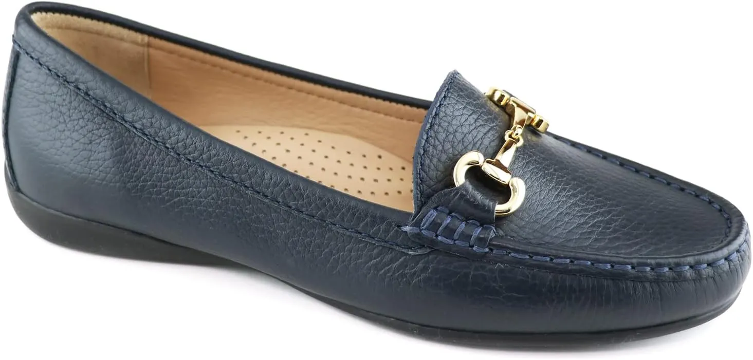 Marc Joseph New York Womens Casual Comfortable Genuine Leather Lightweight Driving Moccasins Classic Fashion Buckle Slip On Ladies Driving Loafer Flat Shoes Navy Grainy 11