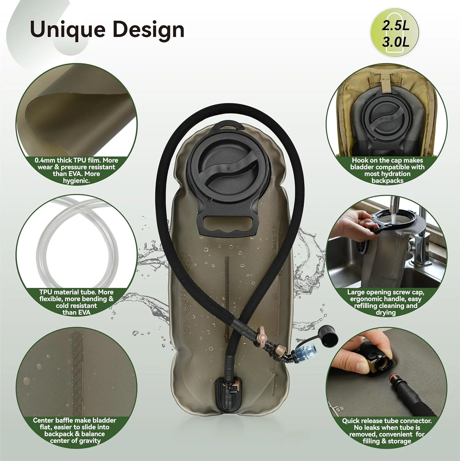 MARCHWAY 2L/2.5L/3L TPU Hydration Bladder, Ultra Durable Water Reservoir Bag with Insulated Tube for Hydration Pack for Cycling, Hiking, Running, Climbing, Biking