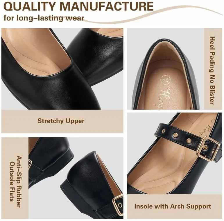 Mary Jane Shoes Women Fishnet Mesh Ballet Flats with Strap Buckle Closed Toe MaryJanes Shoes Ballerina Flats for Women Dressy Comfortable