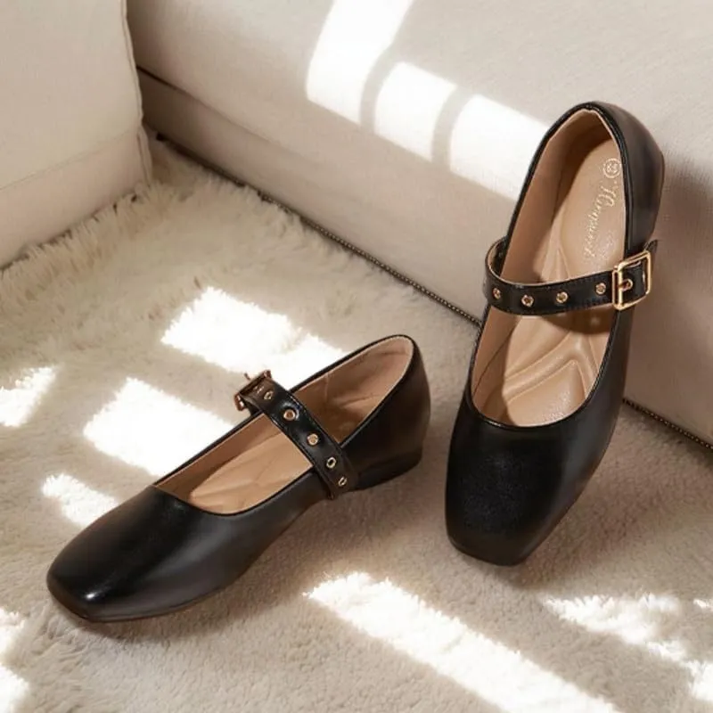 Mary Jane Shoes Women Fishnet Mesh Ballet Flats with Strap Buckle Closed Toe MaryJanes Shoes Ballerina Flats for Women Dressy Comfortable