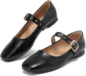 Mary Jane Shoes Women Fishnet Mesh Ballet Flats with Strap Buckle Closed Toe MaryJanes Shoes Ballerina Flats for Women Dressy Comfortable