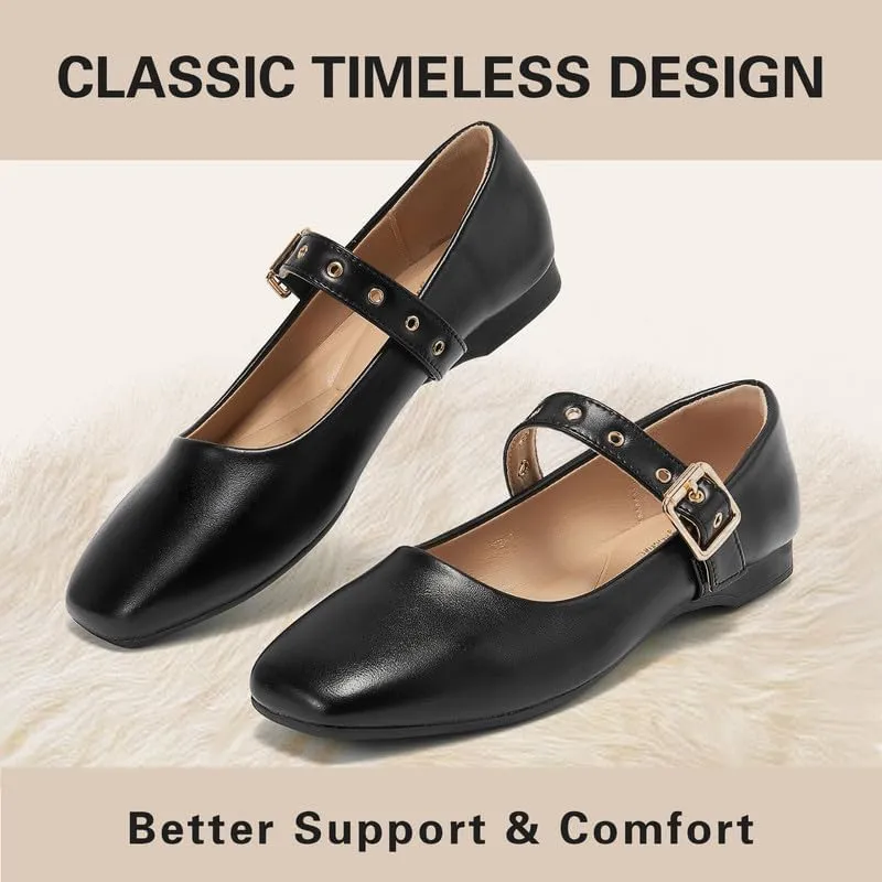 Mary Jane Shoes Women Fishnet Mesh Ballet Flats with Strap Buckle Closed Toe MaryJanes Shoes Ballerina Flats for Women Dressy Comfortable