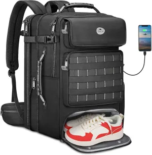 MATEIN Expandable Travel Backpack With Shoe Compartment, 52L Large Luggage Suitcase with Waist Straps & USB Charging Port, 17 Inch TSA Laptop Backpack With 3 Packing Cubes for Men, Black