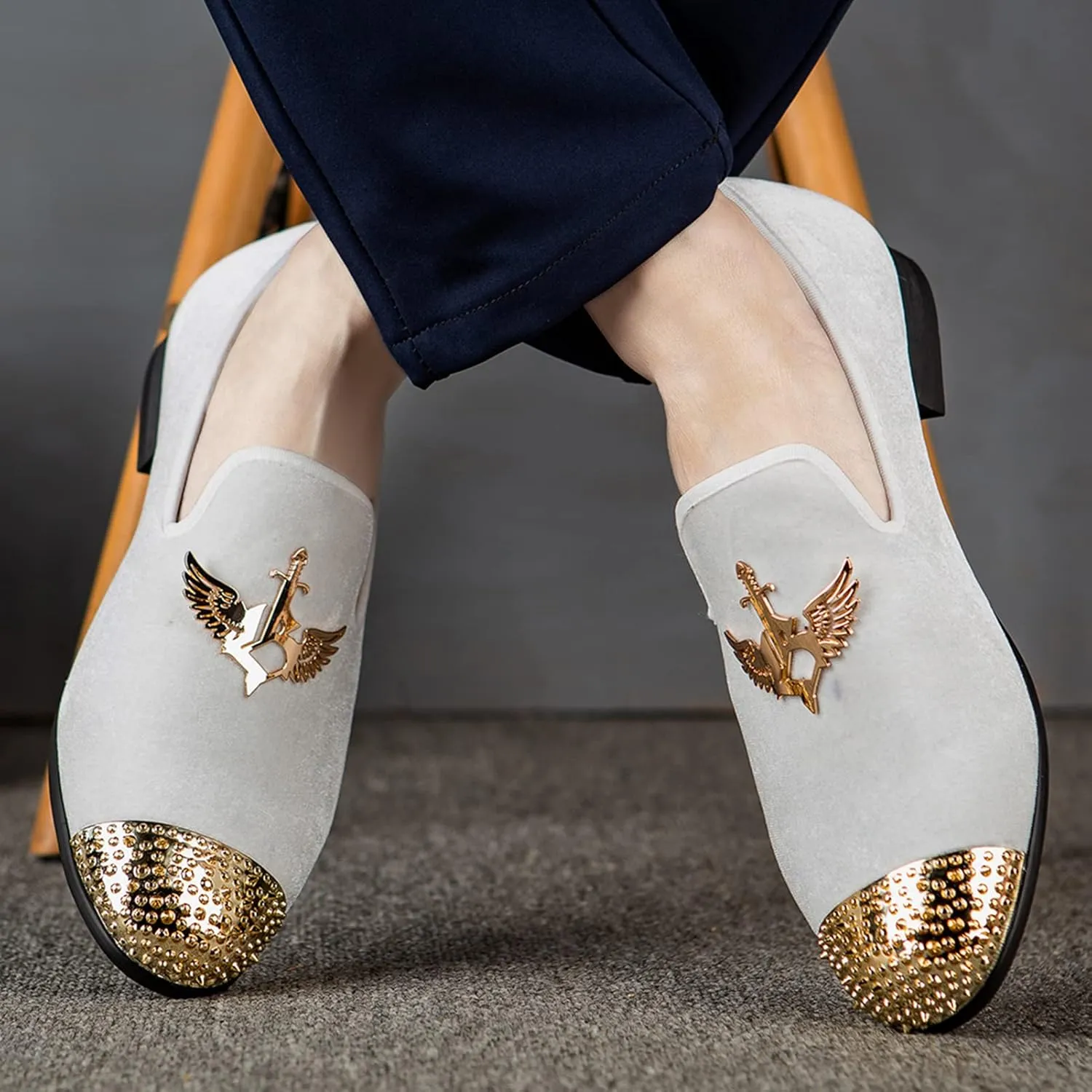 Meijiana Men's Loafers Velvet Shoes Metal Eagle Buckle Wedding Party Smoking Slipper Dress Loafers Shoes for Men