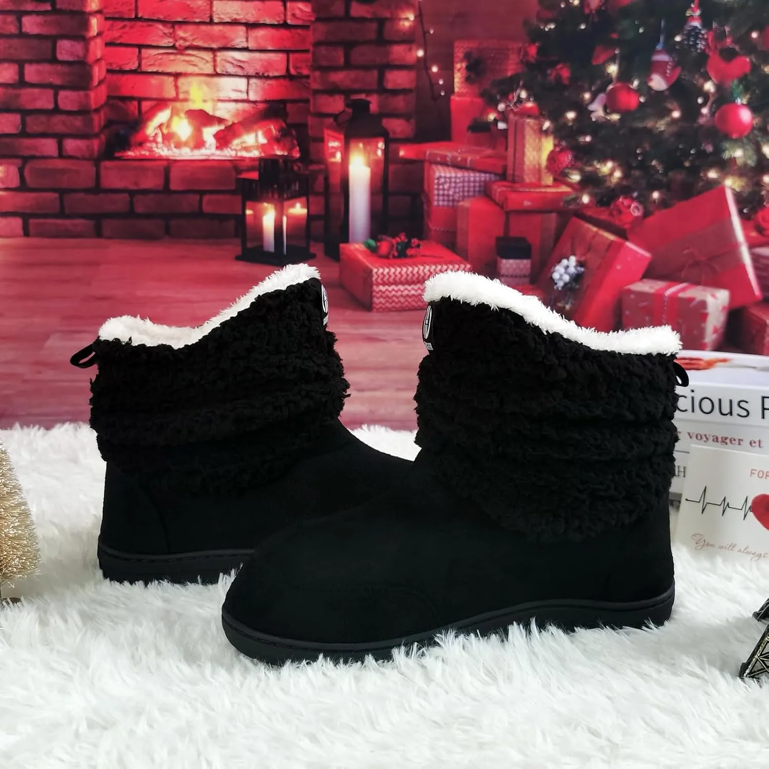 Men Women Slipper Boots Winter Indoor Outdoor Bootie Slippers Plush Fleece Memory Foam House Shoes